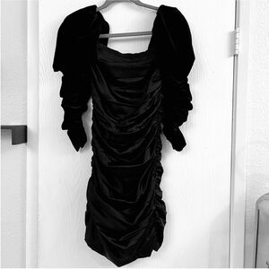 Alice + Olivia Katrice Velvet Black Puff Sleeve Silk Mini Dress Sz 2